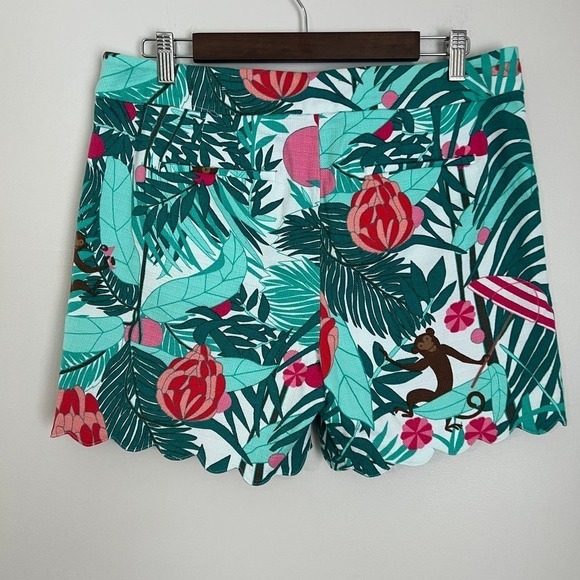 Talbots Scalloped Hem Tropical Monkey Printed Cotton Blend Shorts Sz 10 - Picture 6 of 13